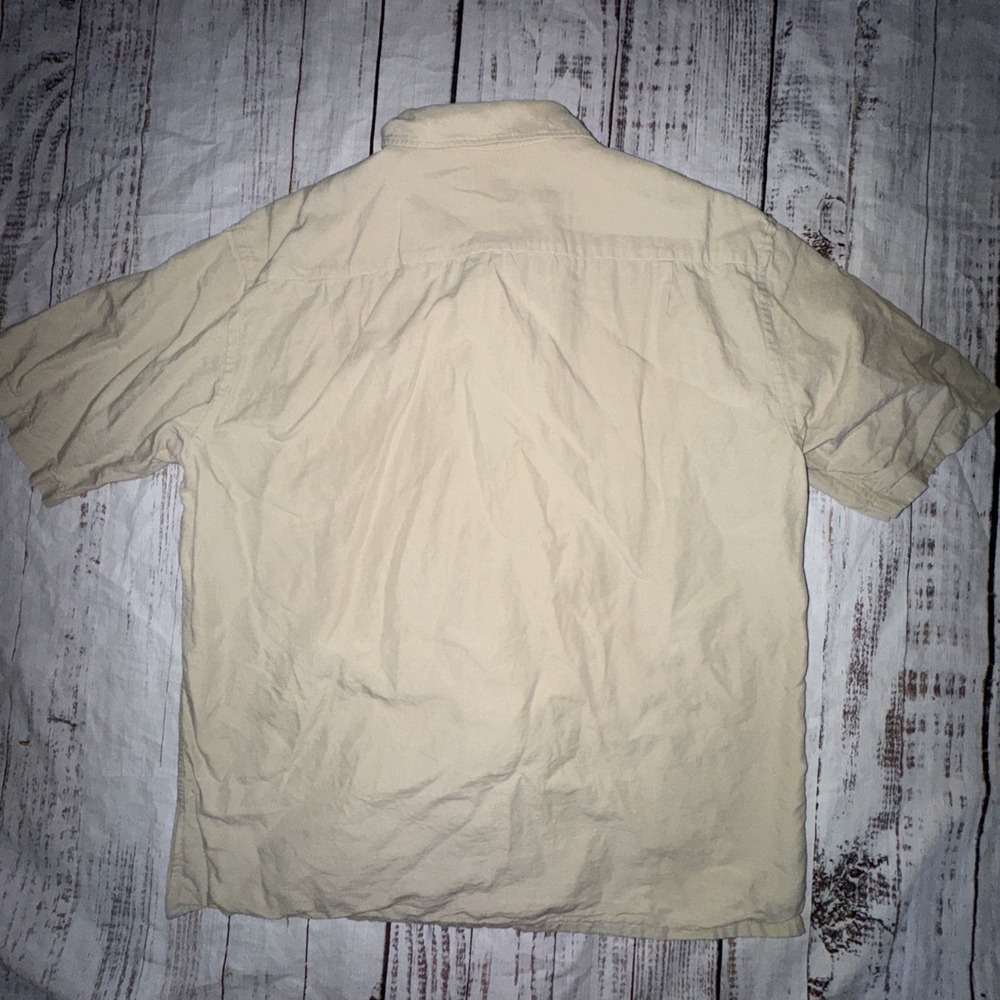 Uniqlo Mens Medium Beige Short-Sleeve Button-Up Shirt Cotton Linen Blend - Picture 5 of 5